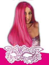 Parrucca Liscia Lunga Fucsia + Maschera