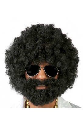 Parrucca Afro Nera Con Barba